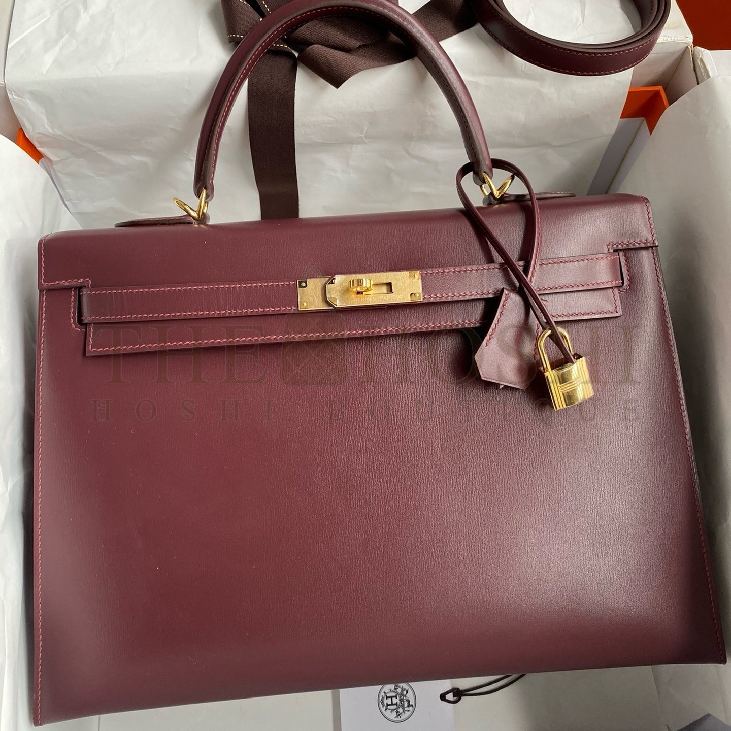 H**me5 Kelly Sellier 35 Handmade Bag In Bordeaux Box Calfskin Master Quality
