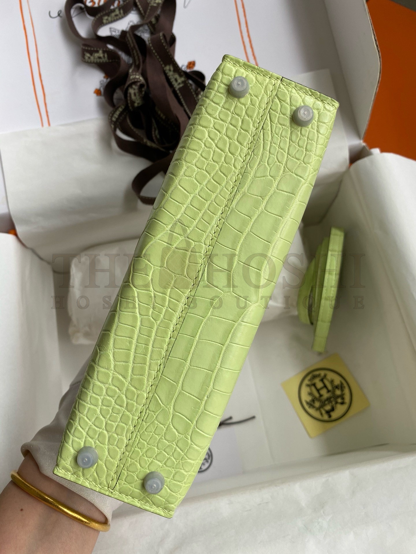 H**me5 Kelly Mini II Sellier Handmade Bag In Jaune Bourgeon Matte Alligator Leather Master Quality