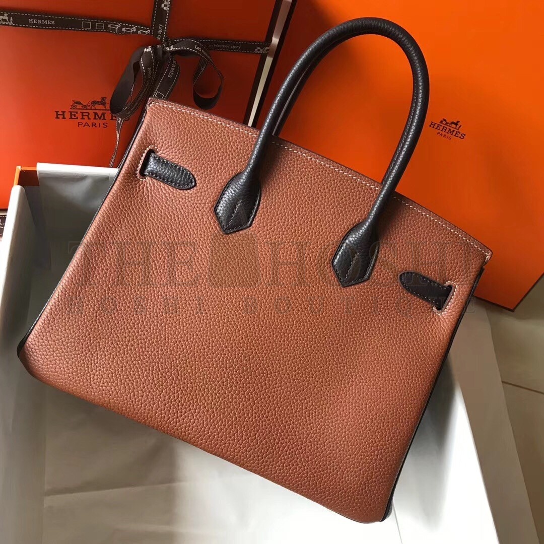 H**me5 Bi-Color Birkin 30cm Bag In Brown/Black Clemence Leather Master Quality