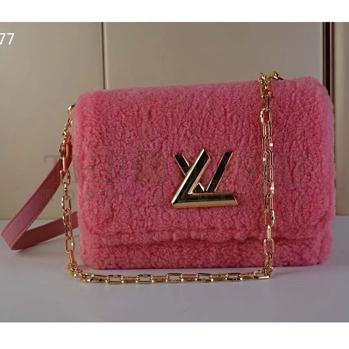 L0vis Vvtt0n LV Women Twist MM Handbag Pink Shearling Smooth Calfskin Leather Master Quality