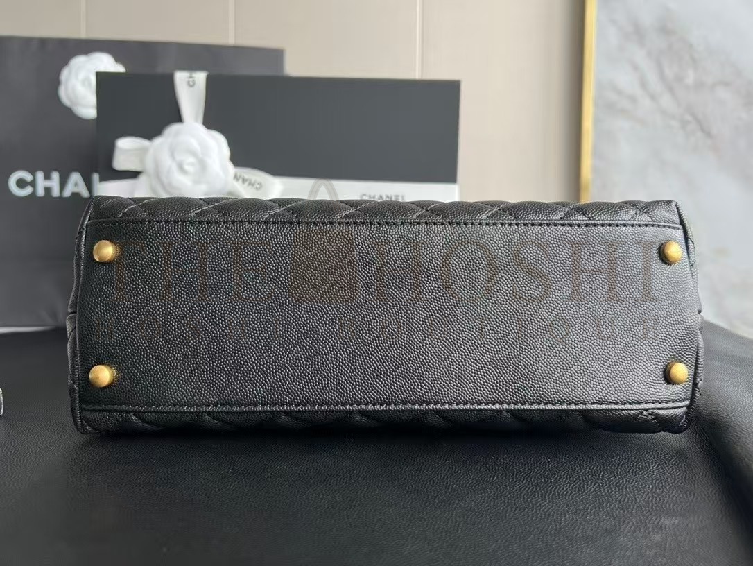 Ch**el Women Flap Bag with Top Handle in Grained Calfskin Leather-Black size:29cm Master Quality