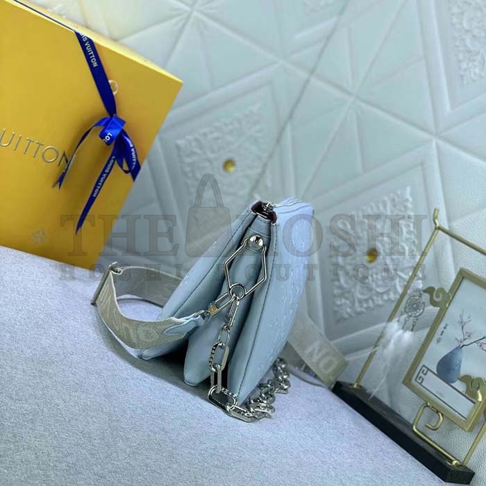 L0vis Vvtt0n LV Women Coussin PM Handbag Ice Blue Lambskin Cowhide Leather Zip Closure Master Quality