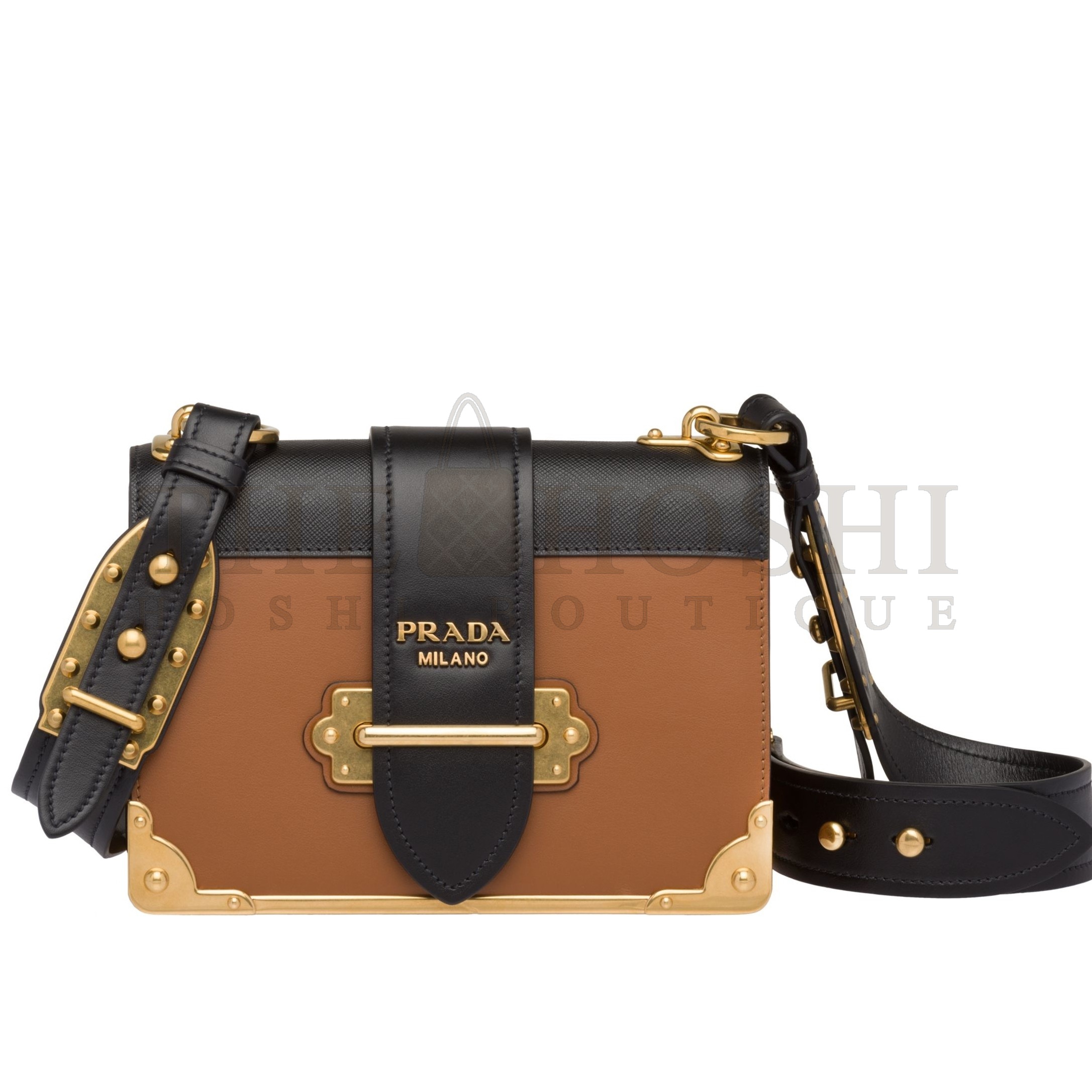 Pra*a Cahier Shoulder Bag In Brown/Black Leather Master Quality