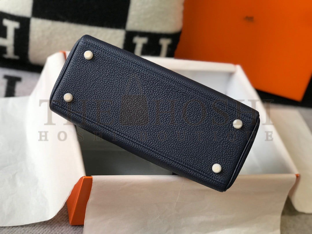 H**me5 Kelly 25cm Retourne Bag in Navy Blue Clemence Leather GHW Master Quality