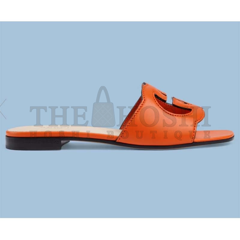 Gvc*1 Unisex Interlocking G Slide Sandals Orange Leather Cut-Out Flat Master Quality