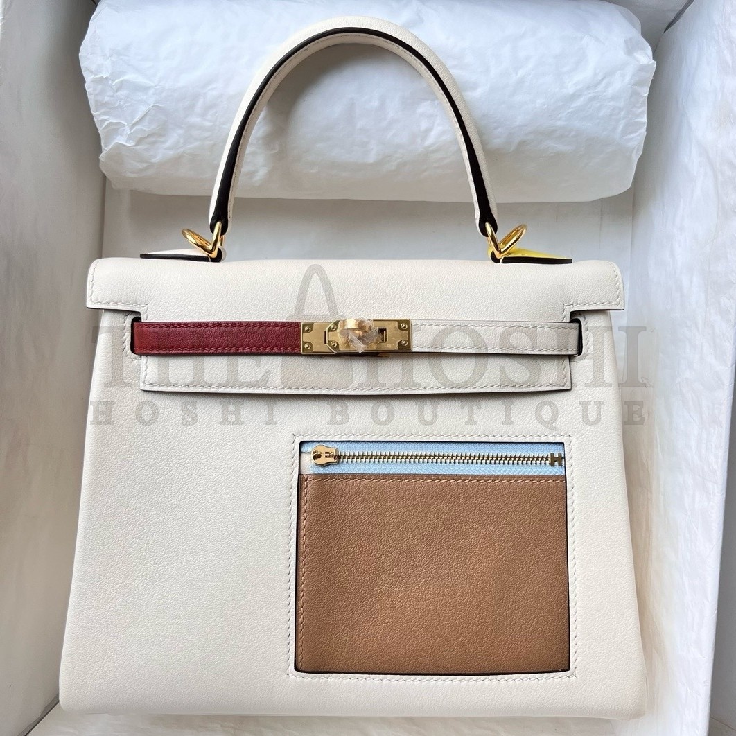 H**me5 Kelly Colormatic 25 Handmade Bag in Nata Swifit Leather Master Quality