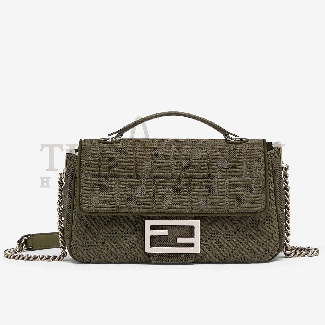 F**di Baguette Chain Midi Bag In Green FF Fabric Master Quality