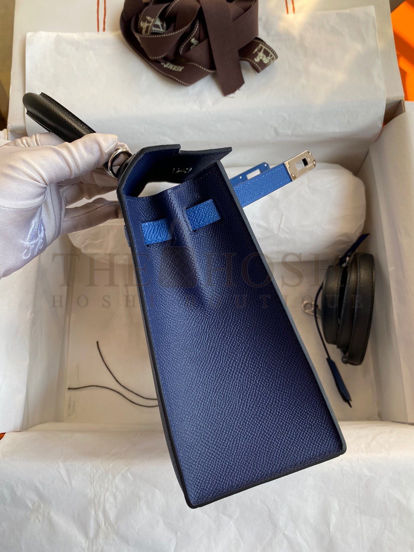 H**me5 Kelly Sellier 25 Bicolor Bag in Blue Saphir and Blue France Epsom Calfskin Master Quality