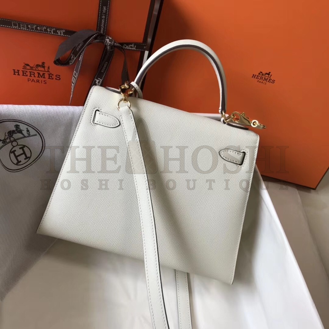 H**me5 Kelly 25cm Sellier Bag In White Epsom Leather Master Quality