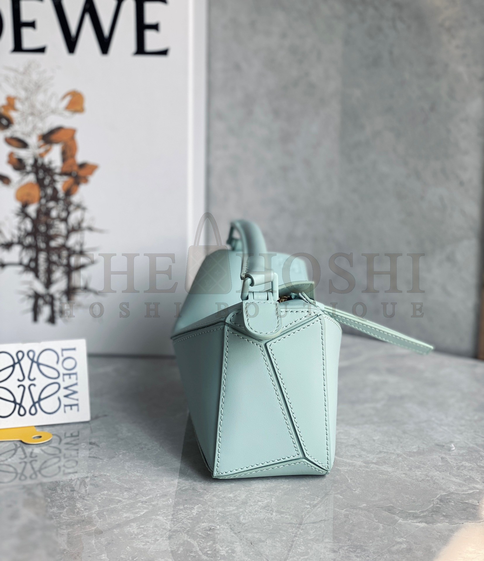 L0ew* Puzzle Mini Bag In Aquamarine Satin Calfskin Master Quality