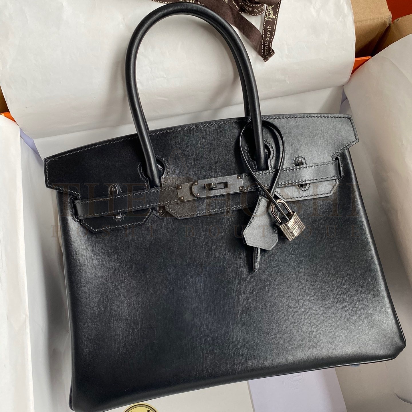 H**me5 Birkin 30 Retourne Handmade Bag In Black Box Calfskin Master Quality