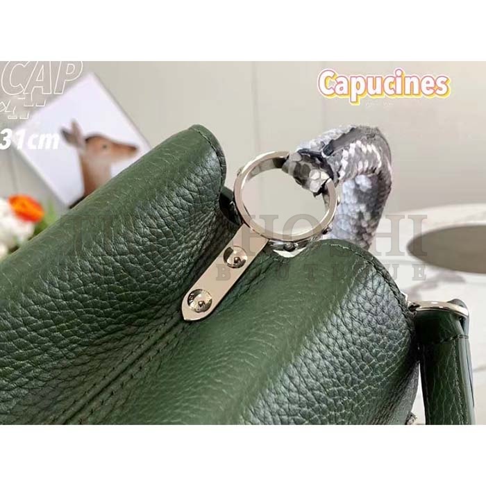 L0vis Vvtt0n LV Women Capucines MM Handbag Taurillon Cowhide Leather Python Trim Master Quality