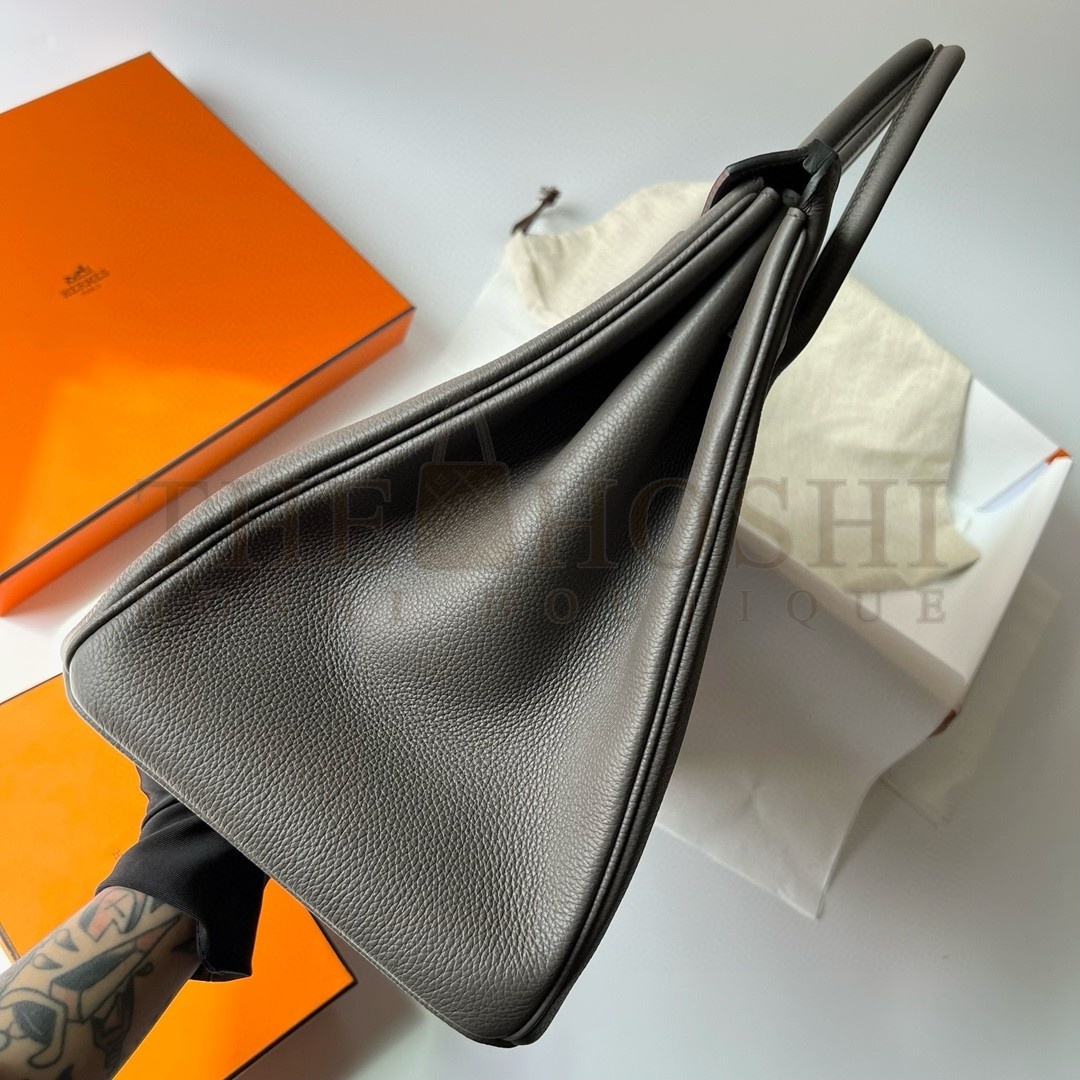 H**me5 Birkin 40 Retourne Handmade Bag In Etain Clemence Leather Master Quality