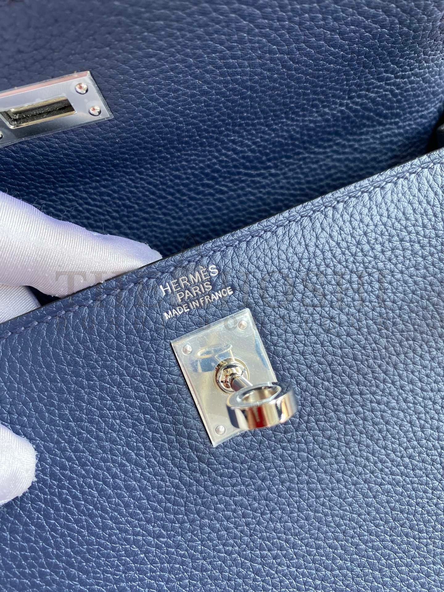 H**me5 Kelly Retourne 25 Handmade Bag In Blue Saphir Clemence Leather Master Quality