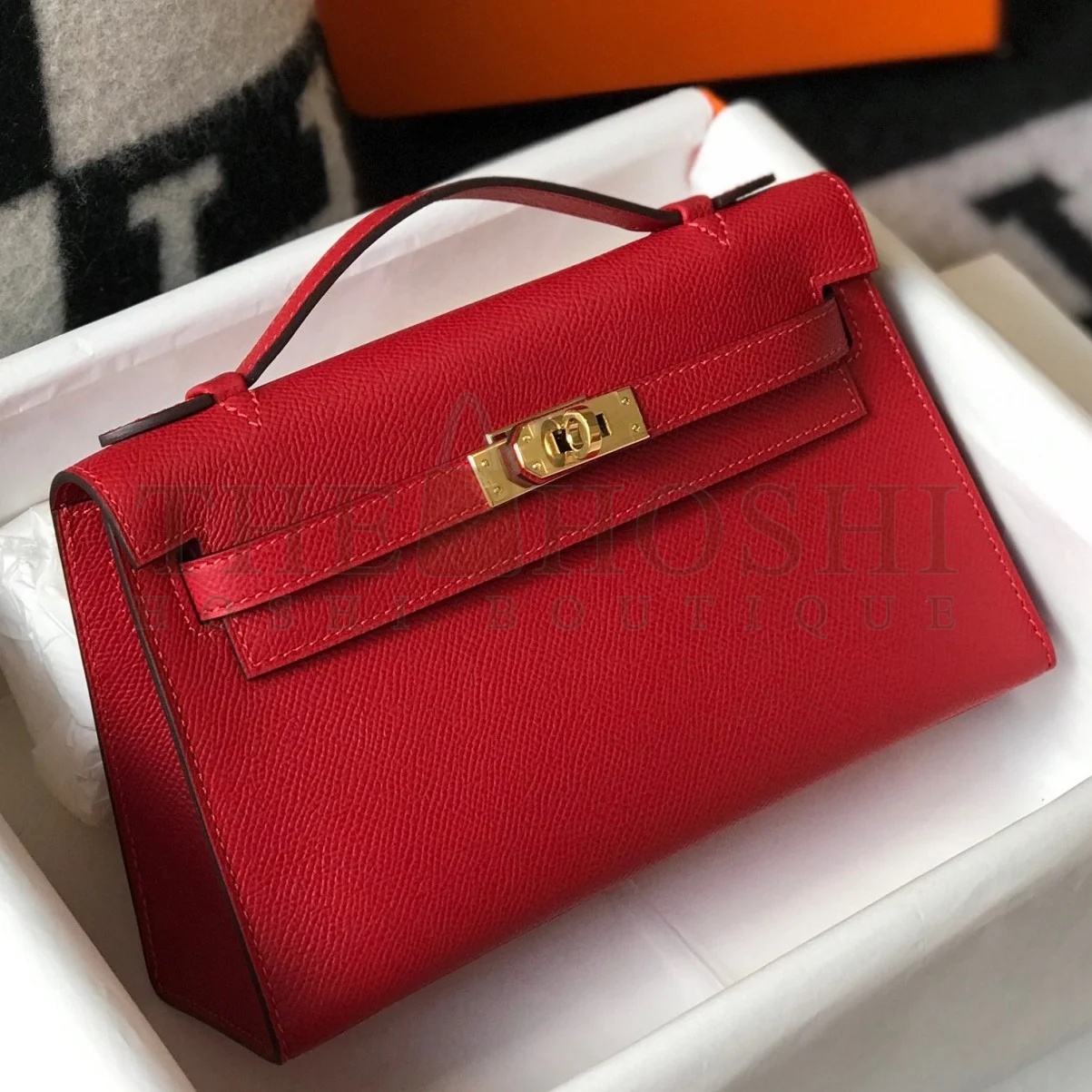 H**me5 Kelly Pochette Clutch Bag In Red Epsom Leather Master Quality