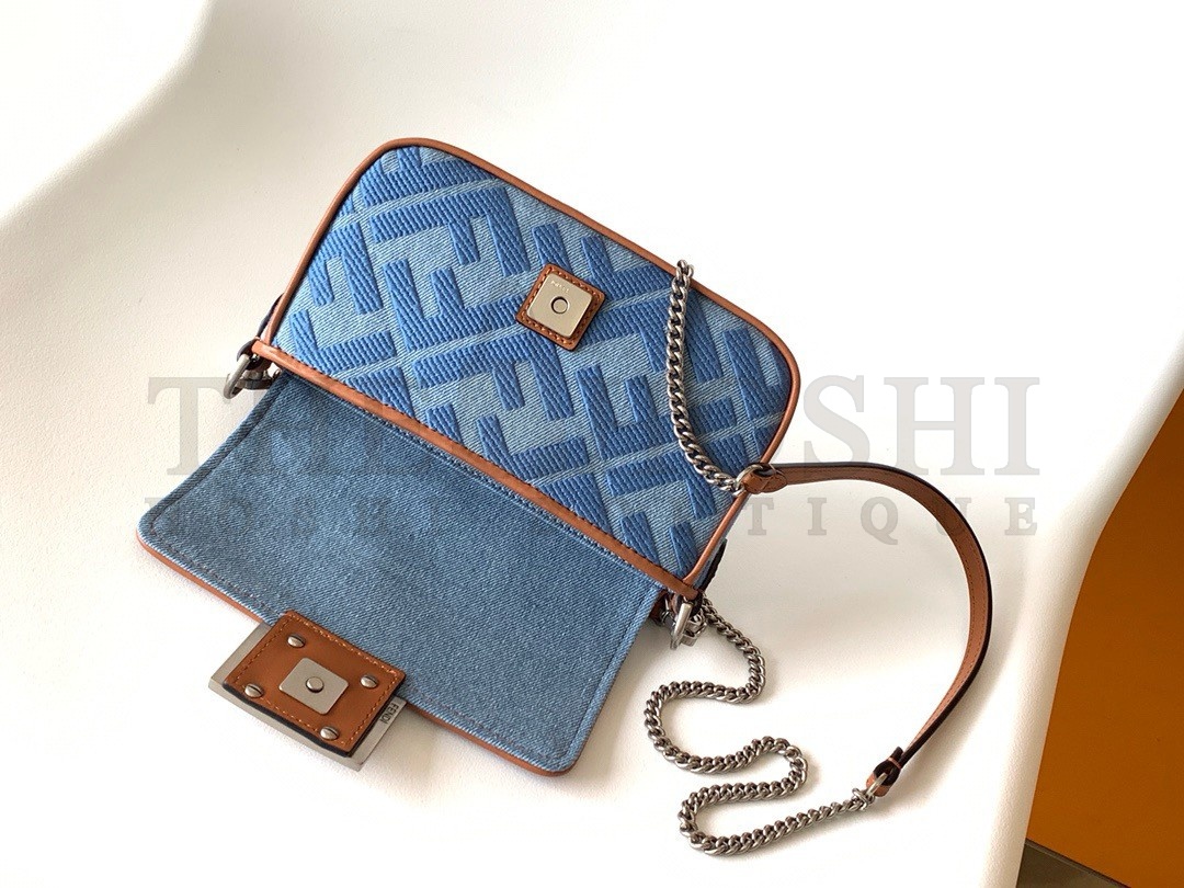 F**di Baguette Mini Bag in Denim with FF Embroidery Master Quality
