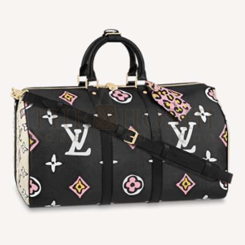 L0vis Vvtt0n LV Women Keepall Bandoulière 45 Bag Black Cabin Size Monogram Coated Canvas Master Quality