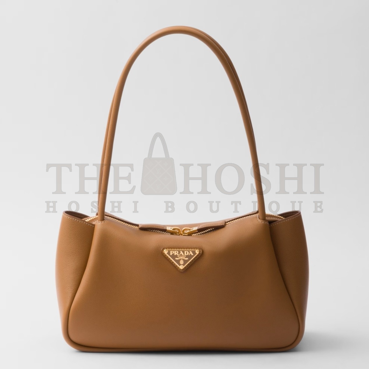 Pra*a Shoulder Bag in Brown Calfskin with Triangle Logo Master Quality