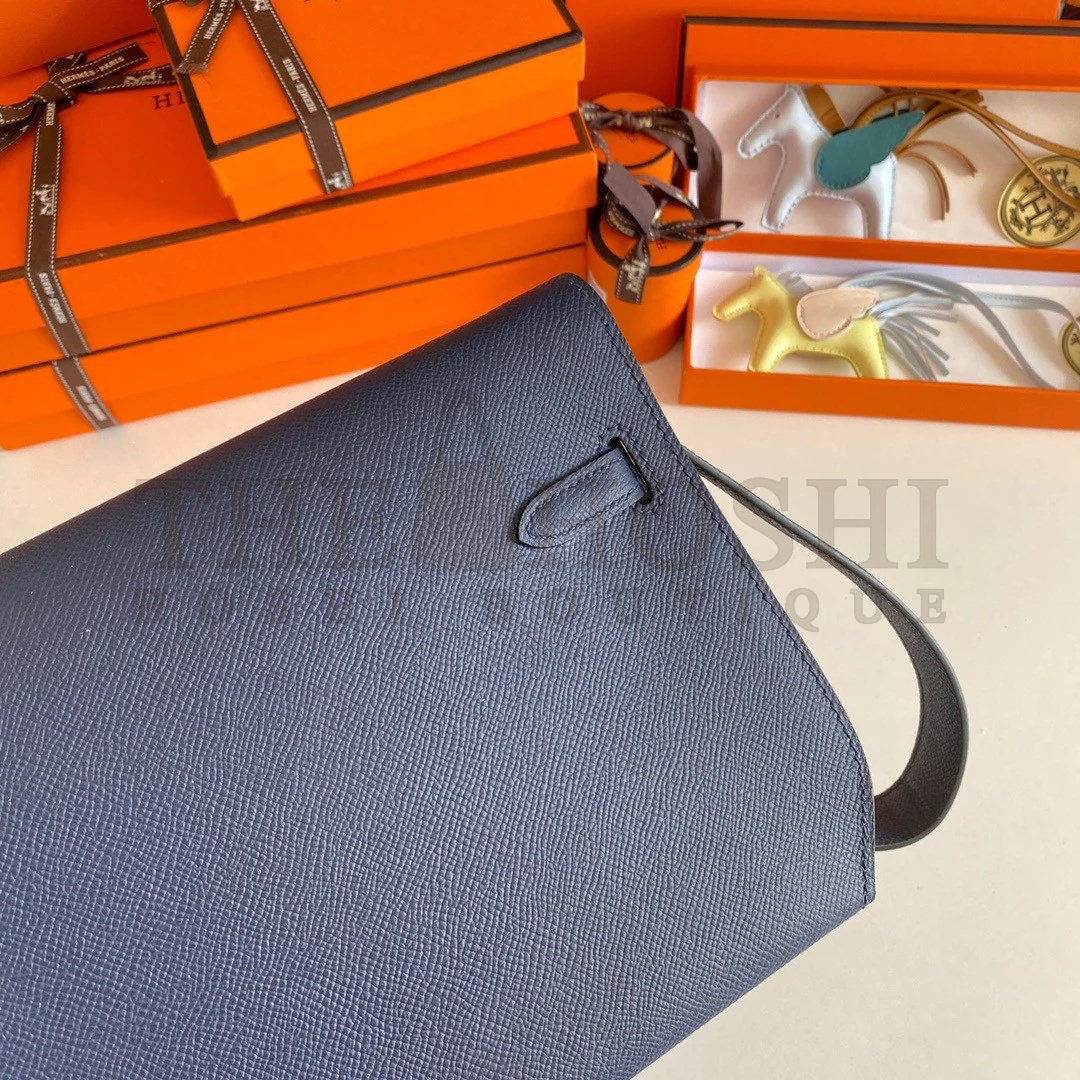 H**me5 Kelly Depeches 25 Pouch in Blue Saphir Epsom Calfskin Master Quality