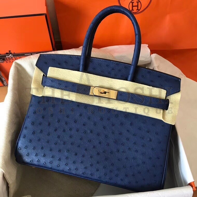 H**me5 Blue Birkin 30cm Ostrich Handmade Bag Master Quality