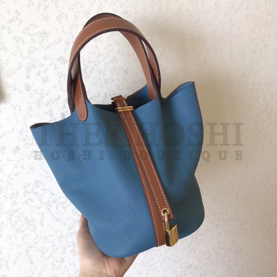 H**me5 Bicolor Picotin Lock MM 22cm Blue Jean Bag Master Quality