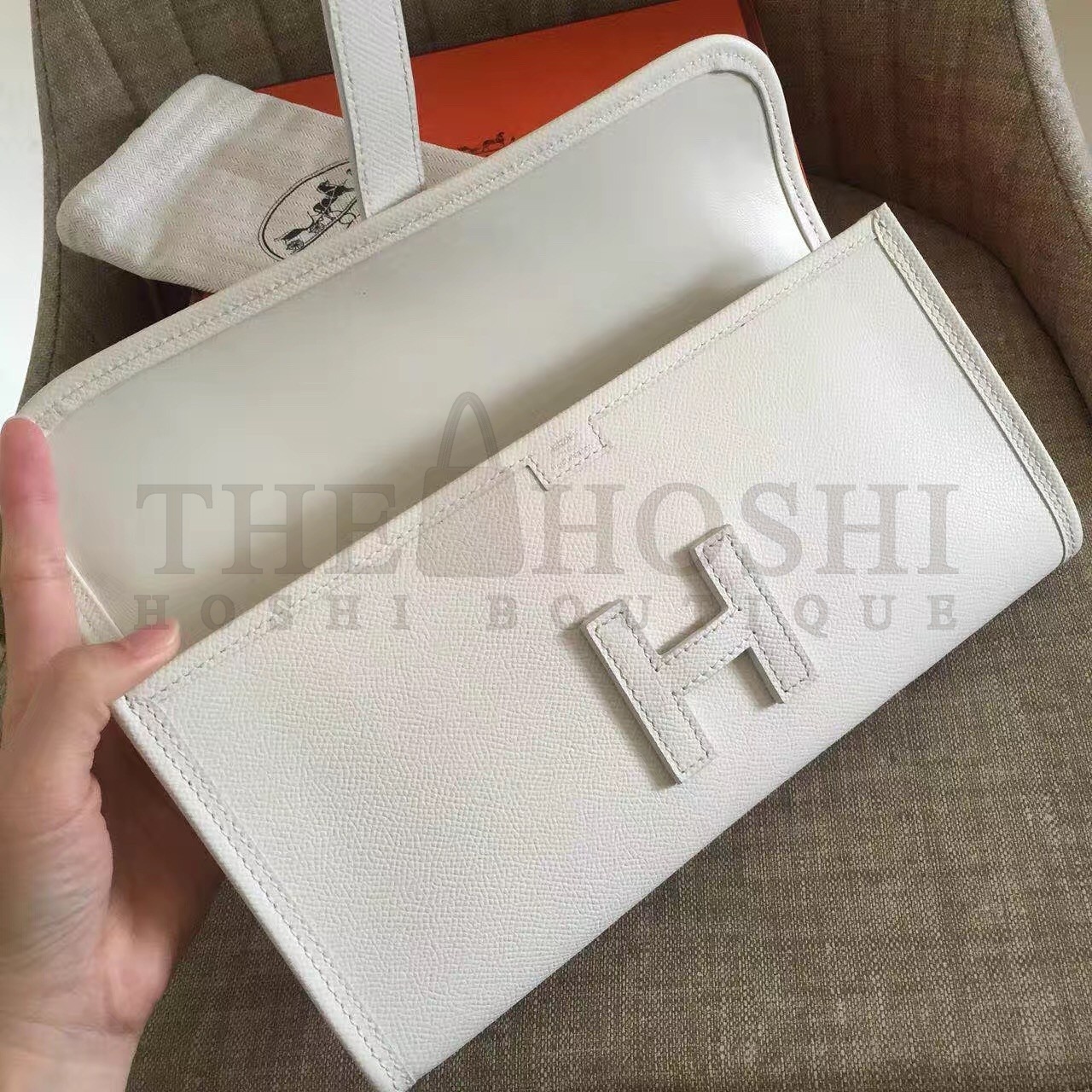 H**me5 White Epsom Jige Elan 29 Clutch Bag Master Quality
