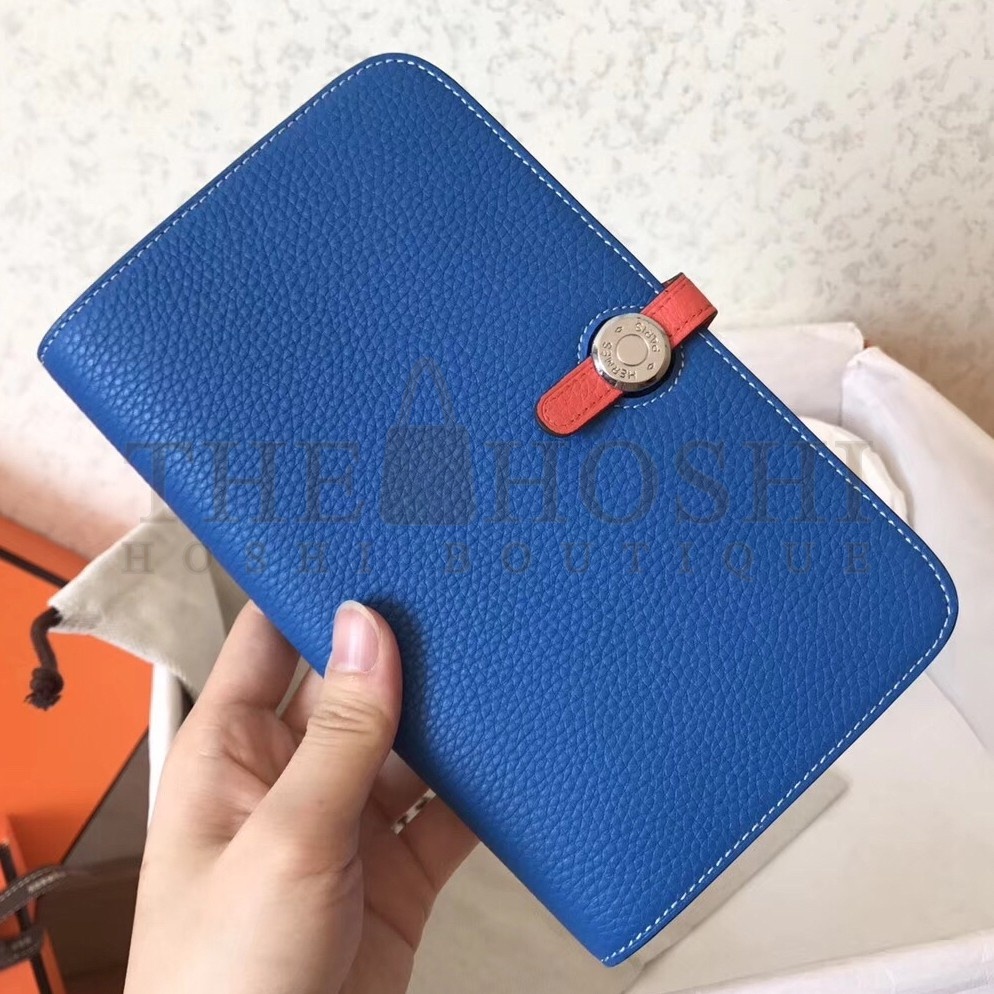 H**me5 Bicolor Dogon Duo Wallet In Blue/Piment Leather Master Quality