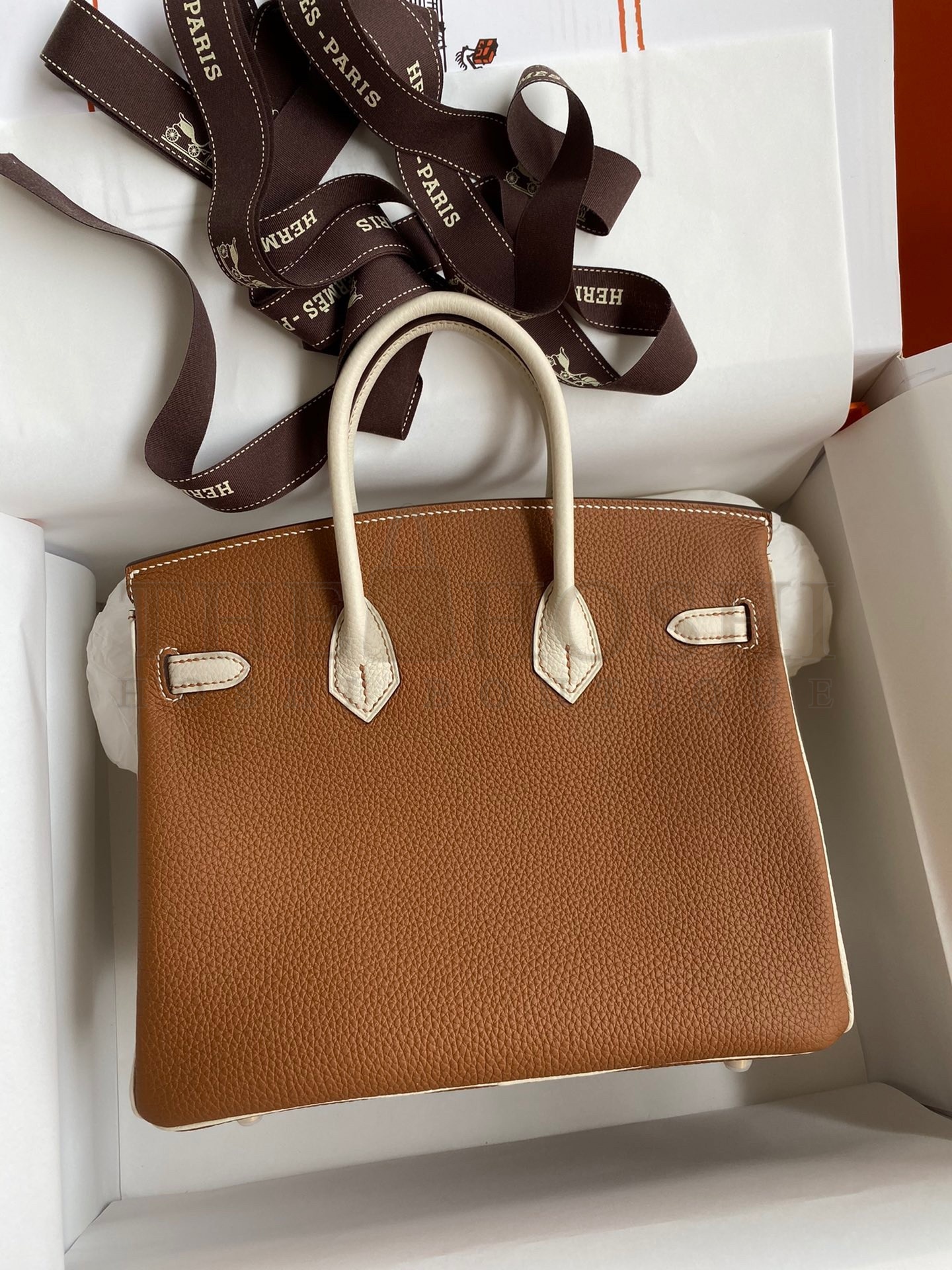 H**me5 HSS Birkin 25 Bicolor Bag in Gold and Craie Clemence Leather Master Quality