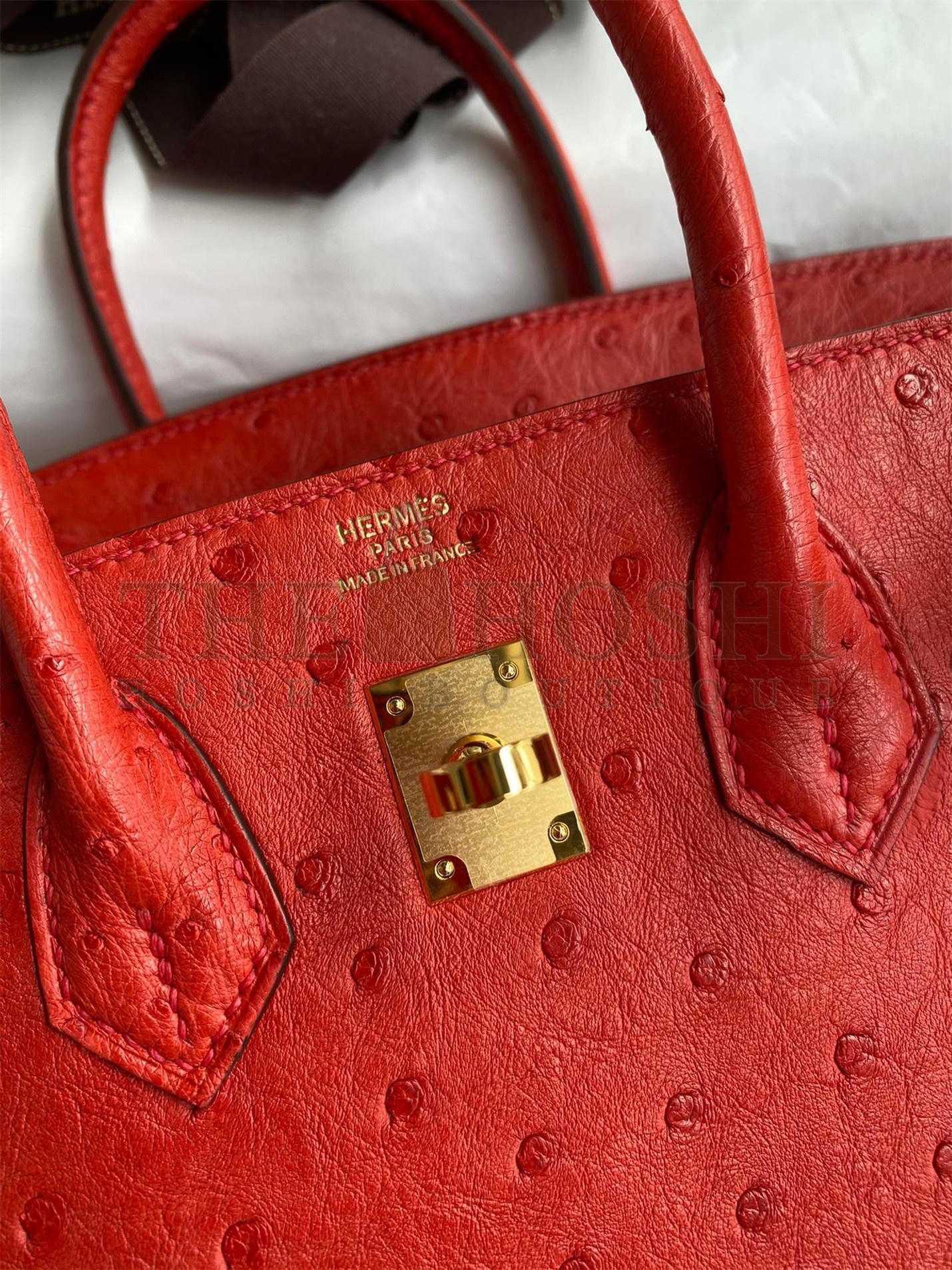 H**me5 Birkin 25 Retourne Handmade Bag In Red Ostrich Leather Master Quality