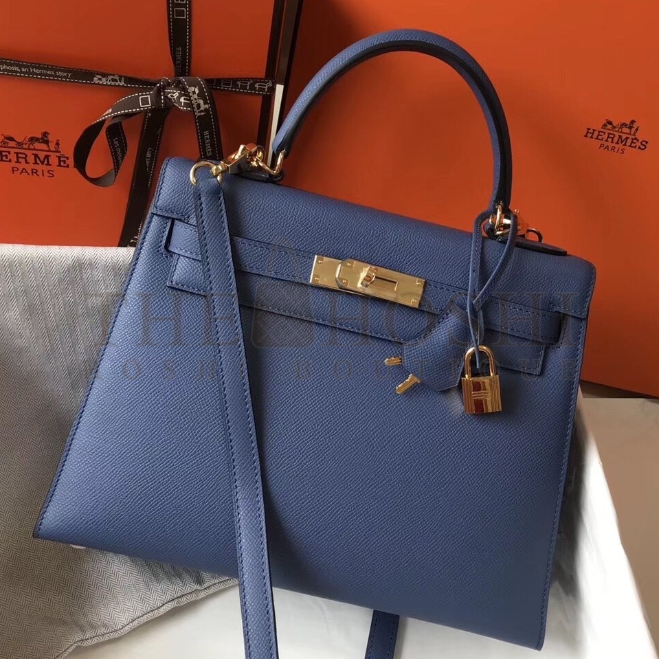 H**me5 Kelly 28cm Sellier Bag In Blue Agate Epsom Leather Master Quality