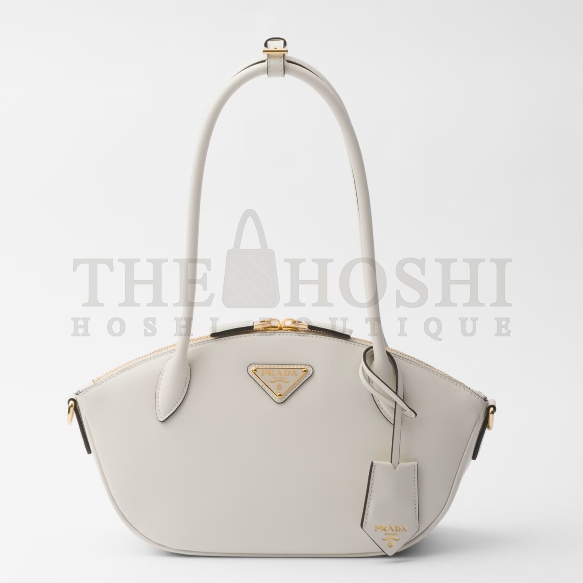 Pra*a Shoulder Bag with Double Zipper in White Calfskin Master Quality