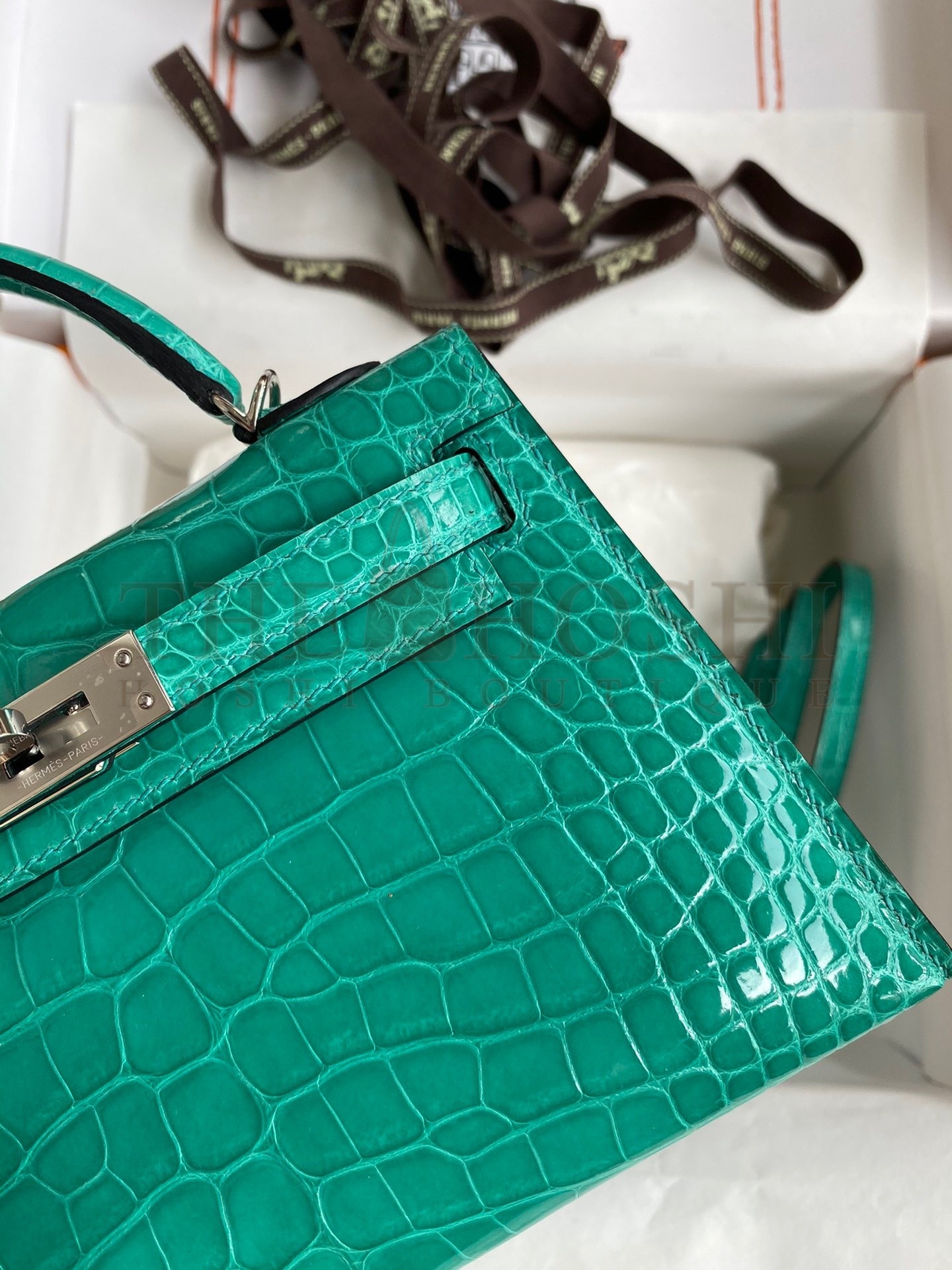 H**me5 Kelly Mini II Sellier Handmade Bag In Vert Jude Shiny Alligator Leather Master Quality