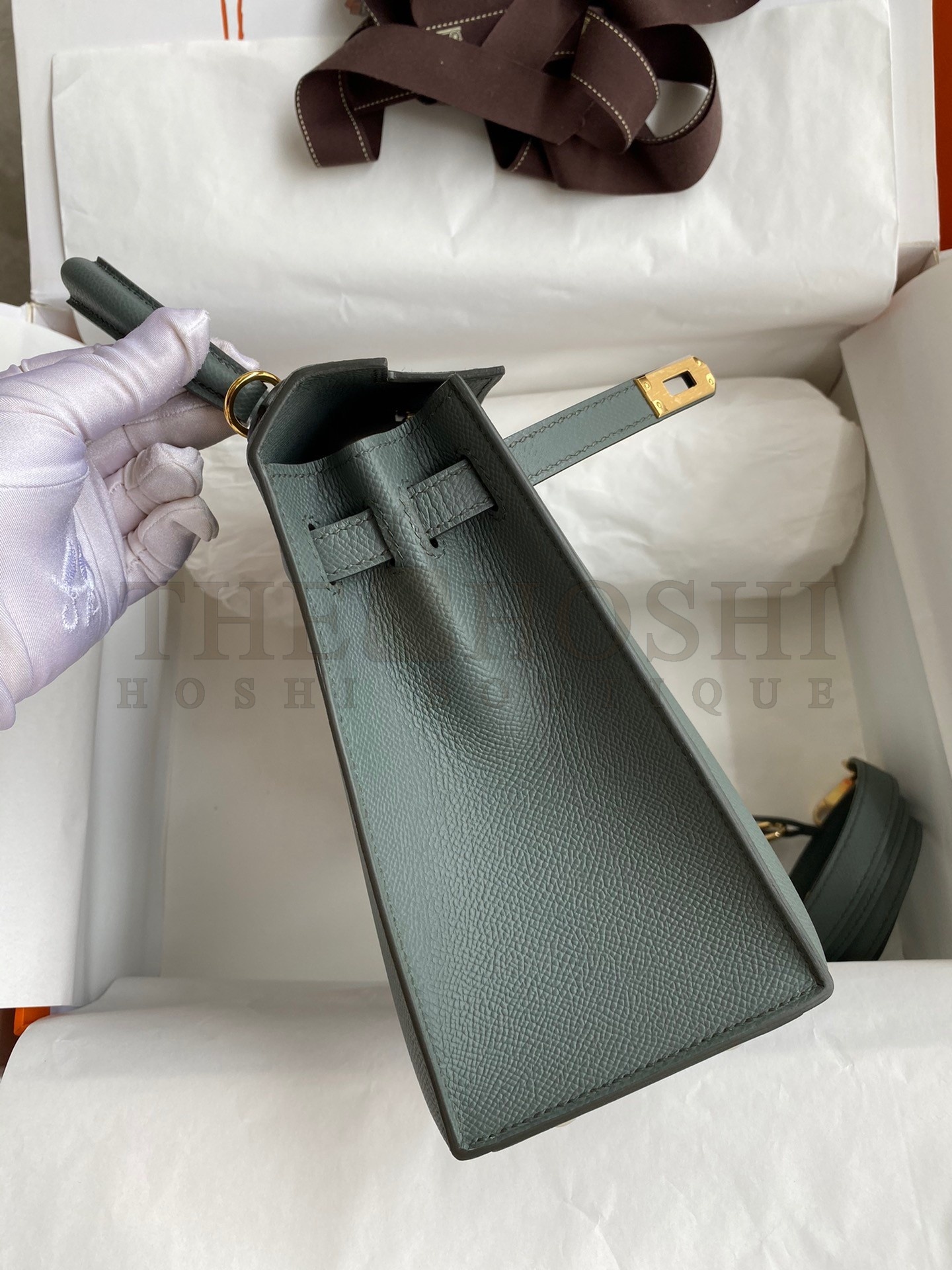 H**me5 Kelly Sellier 25 Handmade Bag In Vert Amande Epsom Calfskin Master Quality