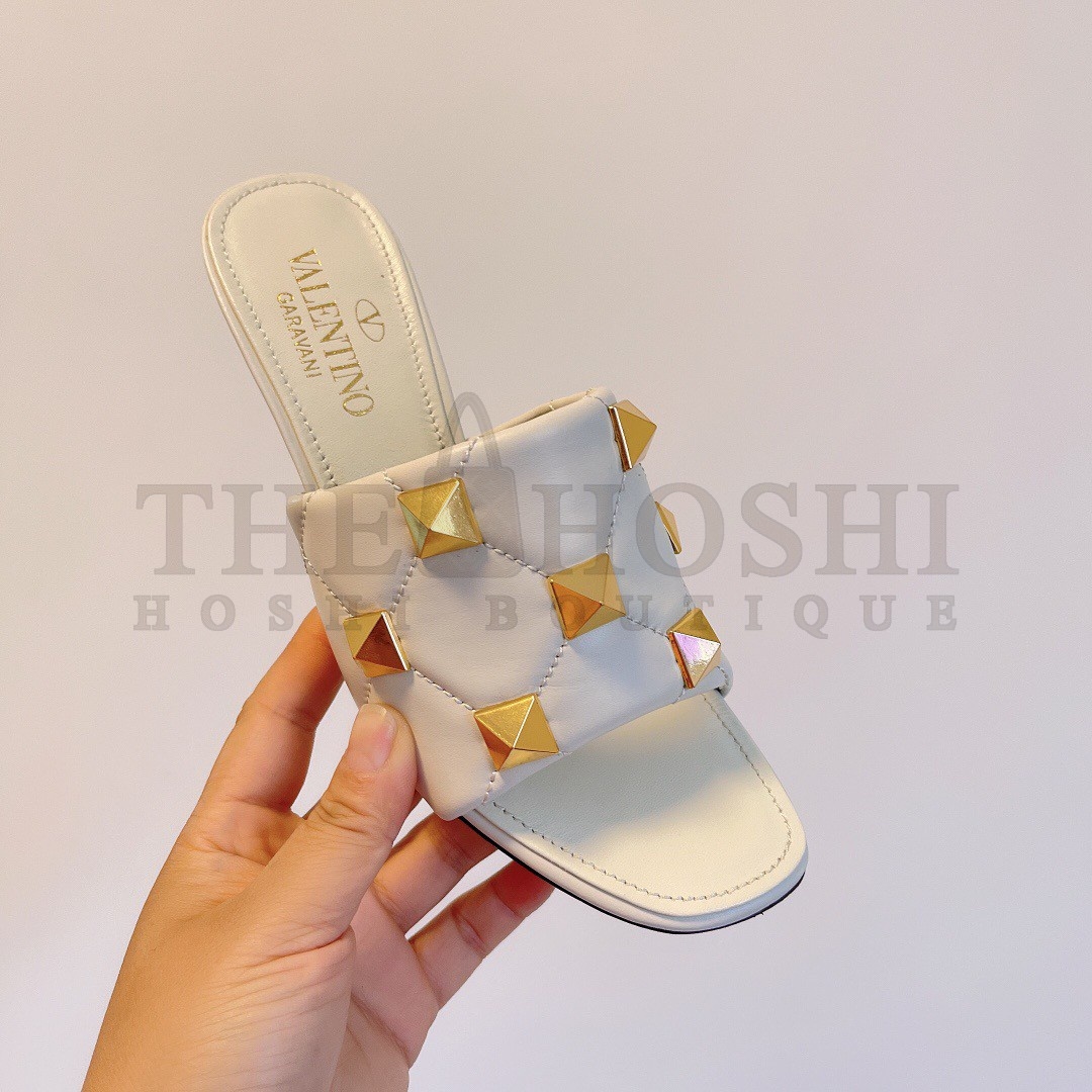 Va1e*ntin0 Roman Stud Slide Sandals 65mm In White Leather Master Quality