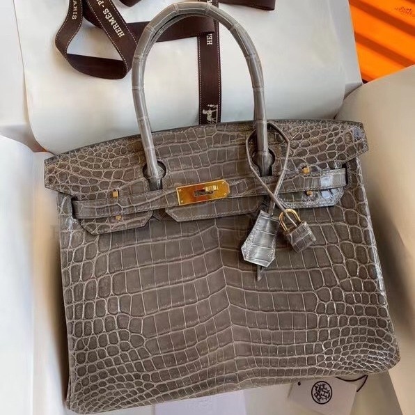 H**me5 Taupe Birkin 30cm Shiny Crocodile Niloticus Skin Bag Master Quality
