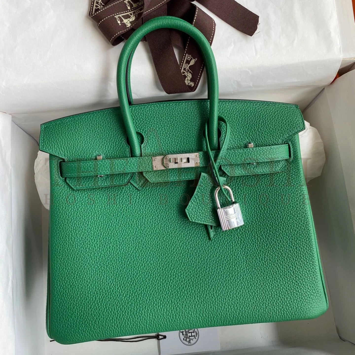 H**me5 Birkin 25 Retourne Handmade Bag In Vert Vertigo Clemence Leather Master Quality