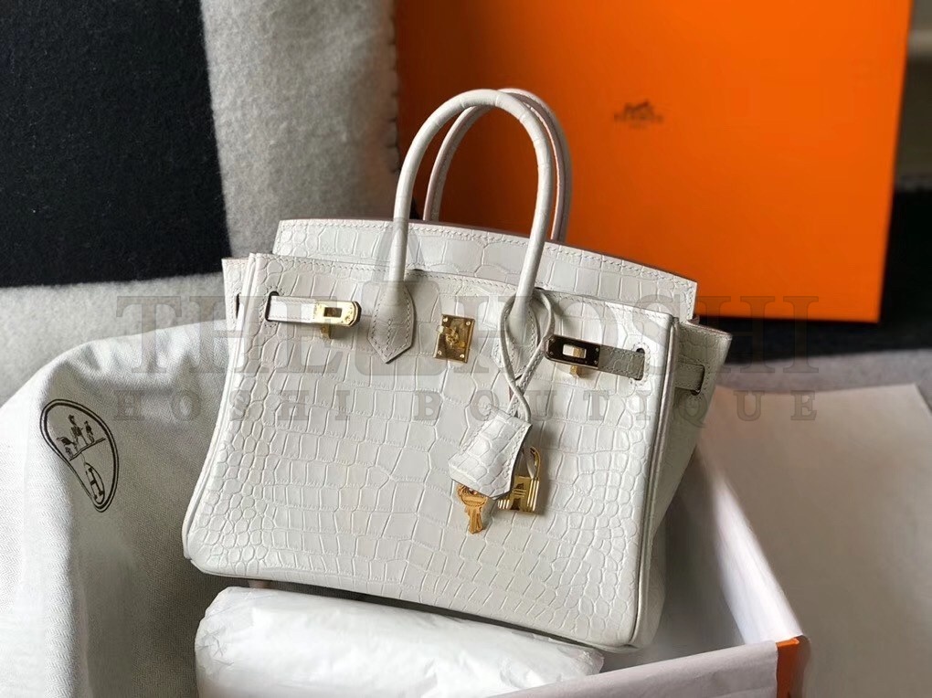 H**me5 Birkin 25cm Bag In White Embossed Crocodile Leather Master Quality