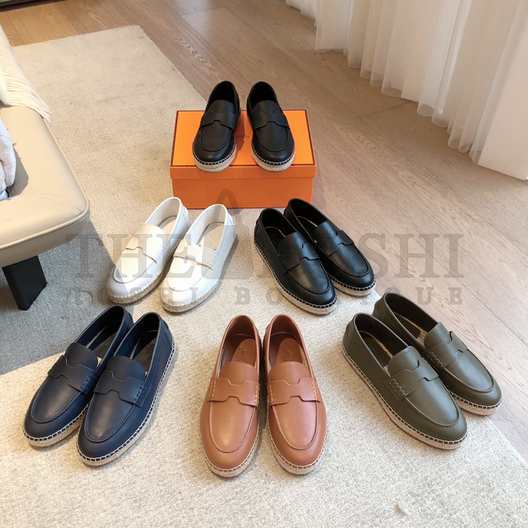 H**me5 Eclair Loafers Black Leather Espadrille Sole 2024 Collection Master Quality