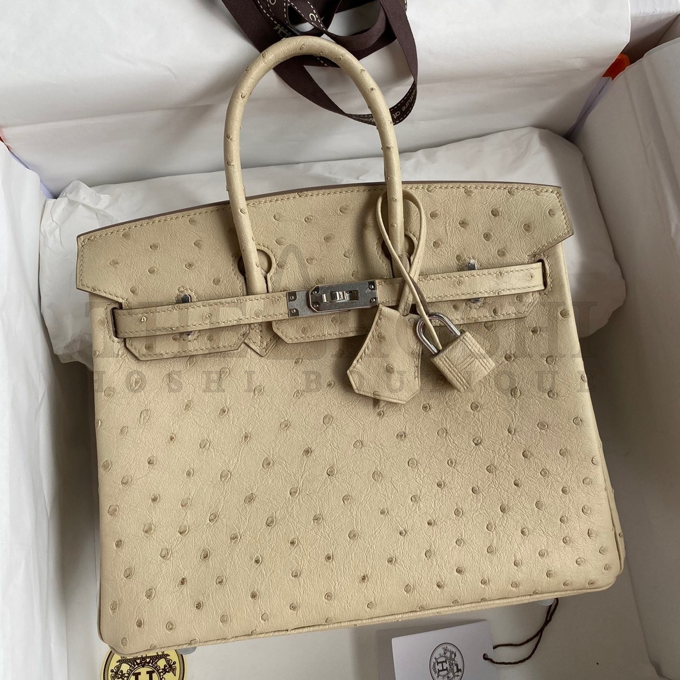 H**me5 Birkin 25 Retourne Handmade Bag In Parchemin Ostrich Leather Master Quality