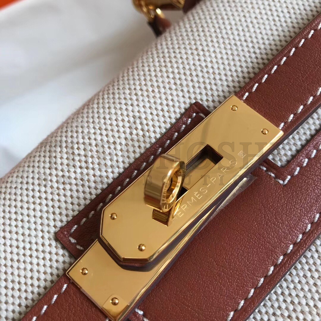 H**me5 Kelly 28cm Sellier Bag In Canvas With Barenia Leather Master Quality
