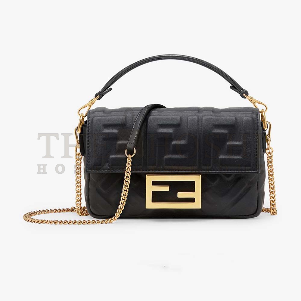F**di Women Iconic Mini Baguette Black Leather Bag Master Quality