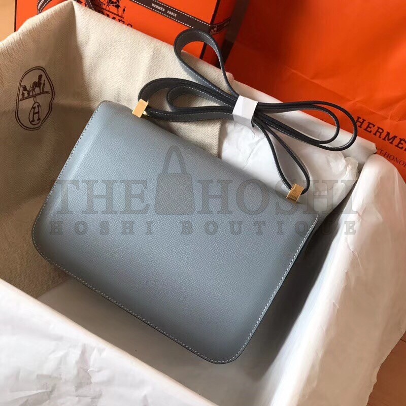 H**me5 Epsom Constance 24cm Blue Lin Handmade Bag Master Quality