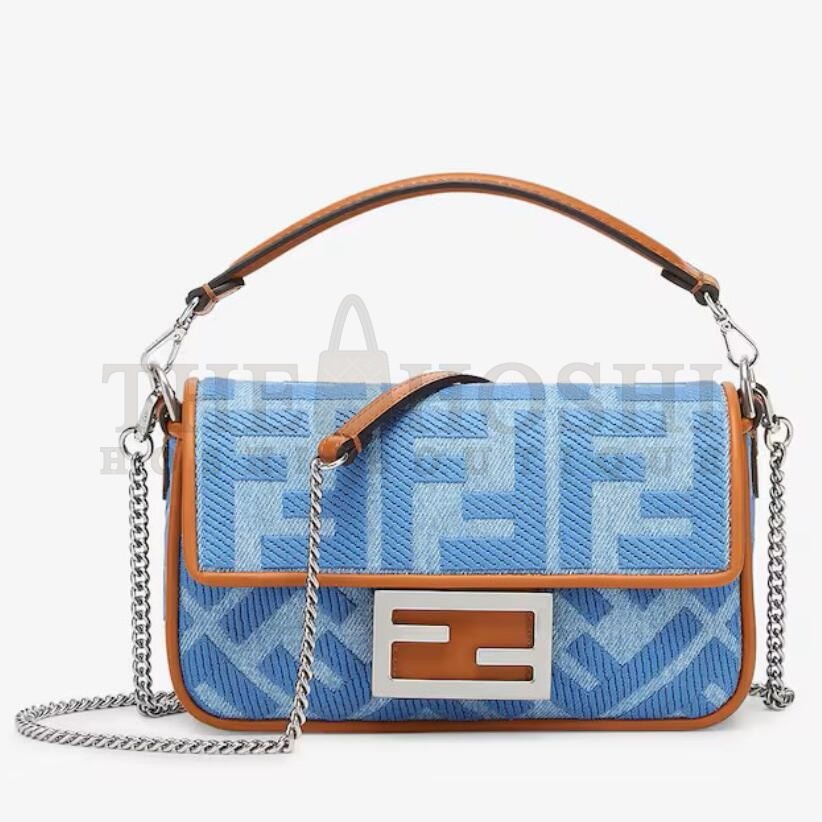 F**di Baguette Mini Bag in Denim with FF Embroidery Master Quality