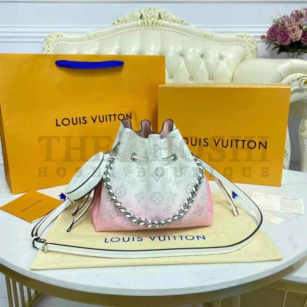 L0vis Vvtt0n LV Women Bella Bucket Bag Gradient Pink Mahina Perforated Calf Leather Master Quality