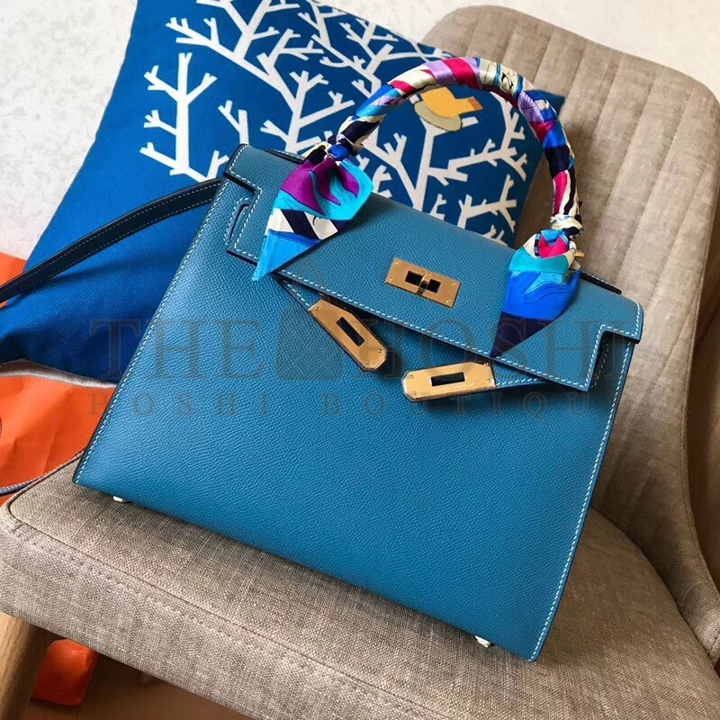 H**me5 Blue Jean Epsom Kelly 28cm Handmade Bag Master Quality