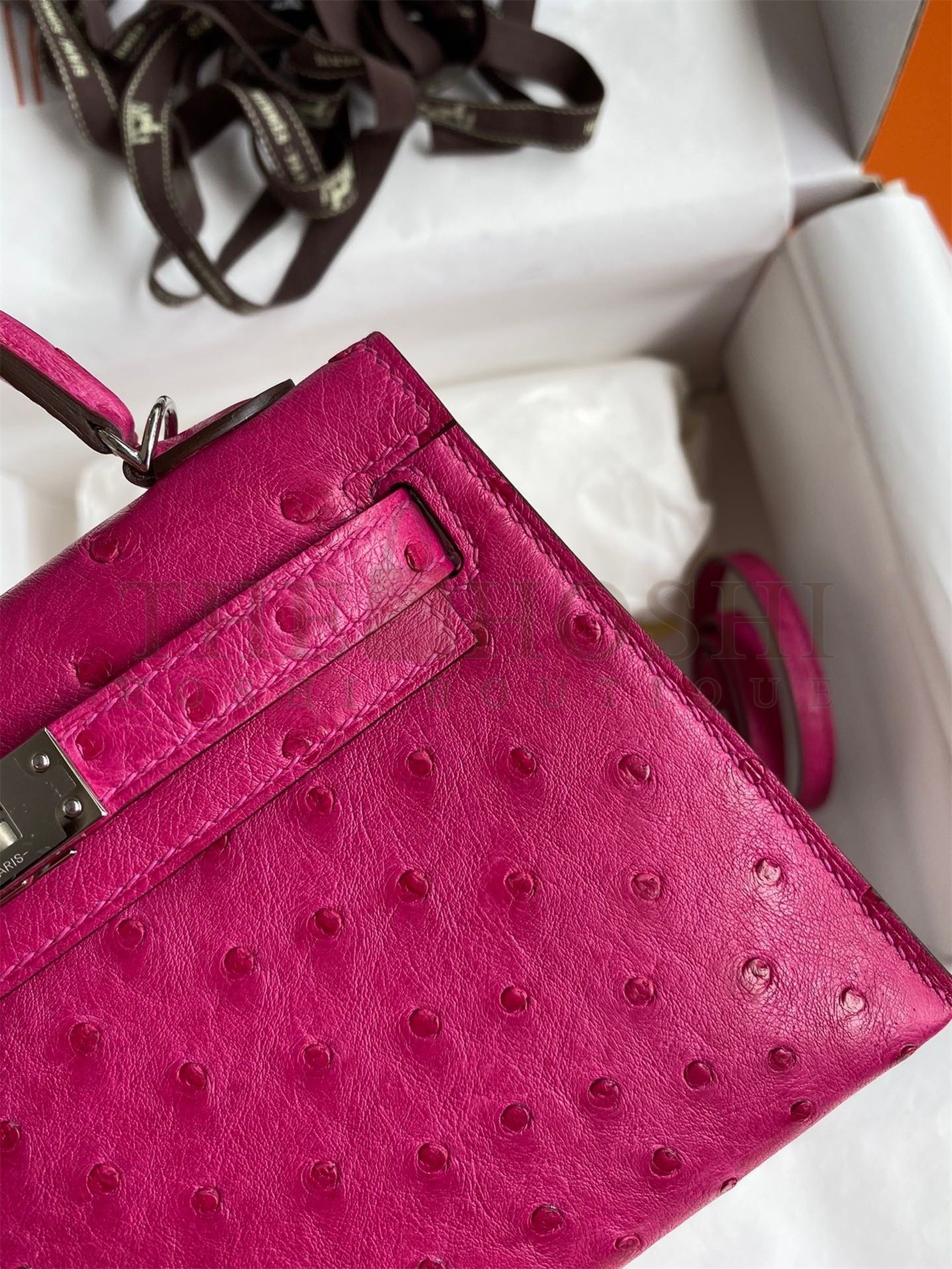H**me5 Kelly Mini II Sellier Handmade Bag In Rose Red Ostrich Leather Master Quality