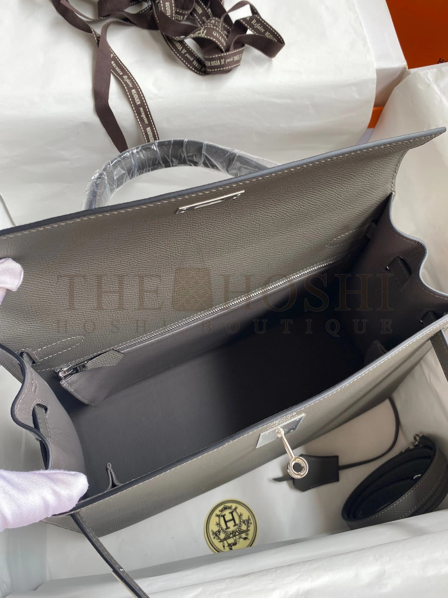 H**me5 Kelly Sellier 32 Handmade Bag In Etain Epsom Calfskin Master Quality