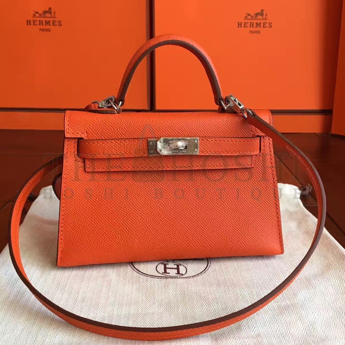 H**me5 Orange Epsom Kelly Mini II Handmade Bag Master Quality