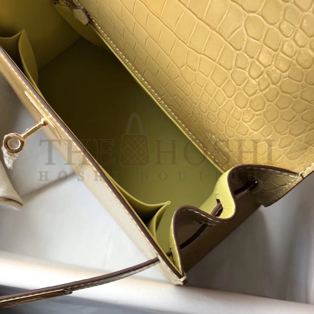 H**me5 Kelly 28cm Bag In Jaune Poussin Embossed Crocodile GHW Master Quality