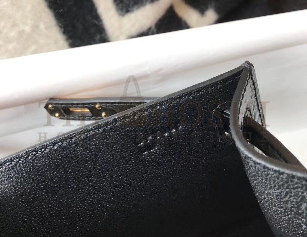H**me5 Kelly Pochette Bag In Black Embossed Crocodile Leather Master Quality